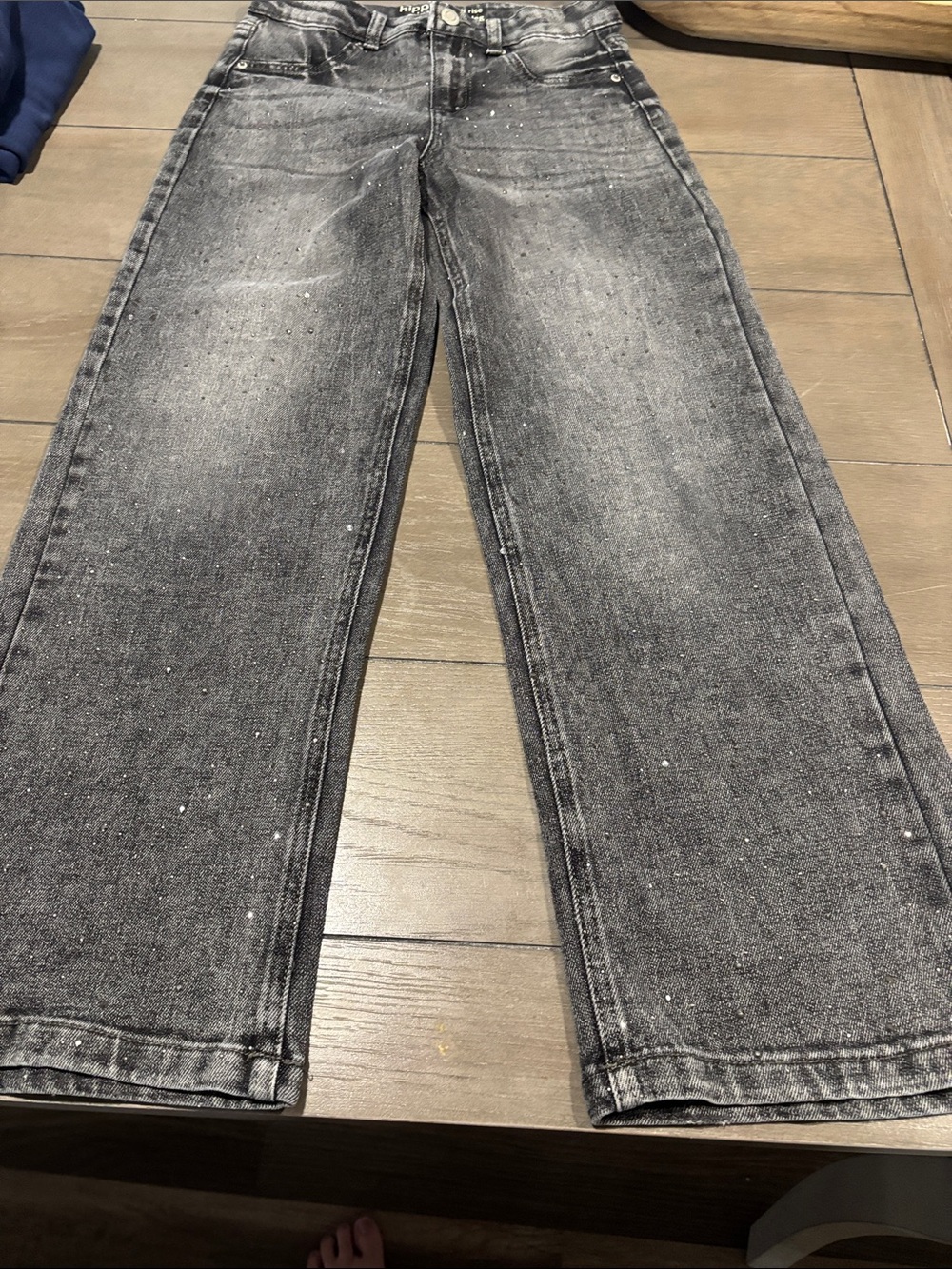 Kids' Grey Washed Straight-Leg Jeans with Subtle Paint Detail